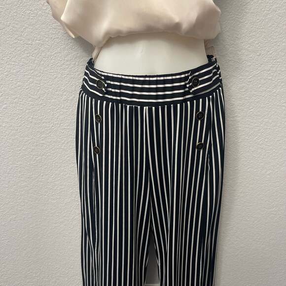 Sabrina Lauren Stripe Pull On Wide Leg Pants with Button Detail - Picture 4 of 4
